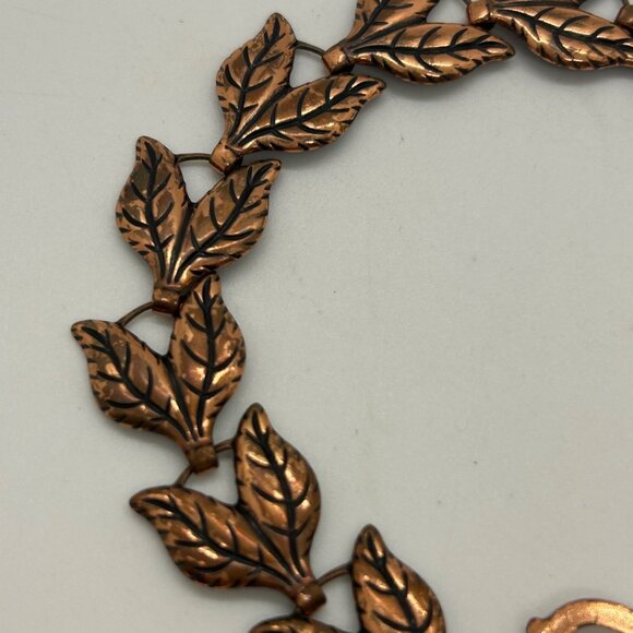 Vintage Copper Leaf Link Bracelet 7.5" With Hook Clasp Design - Picture 8 of 12